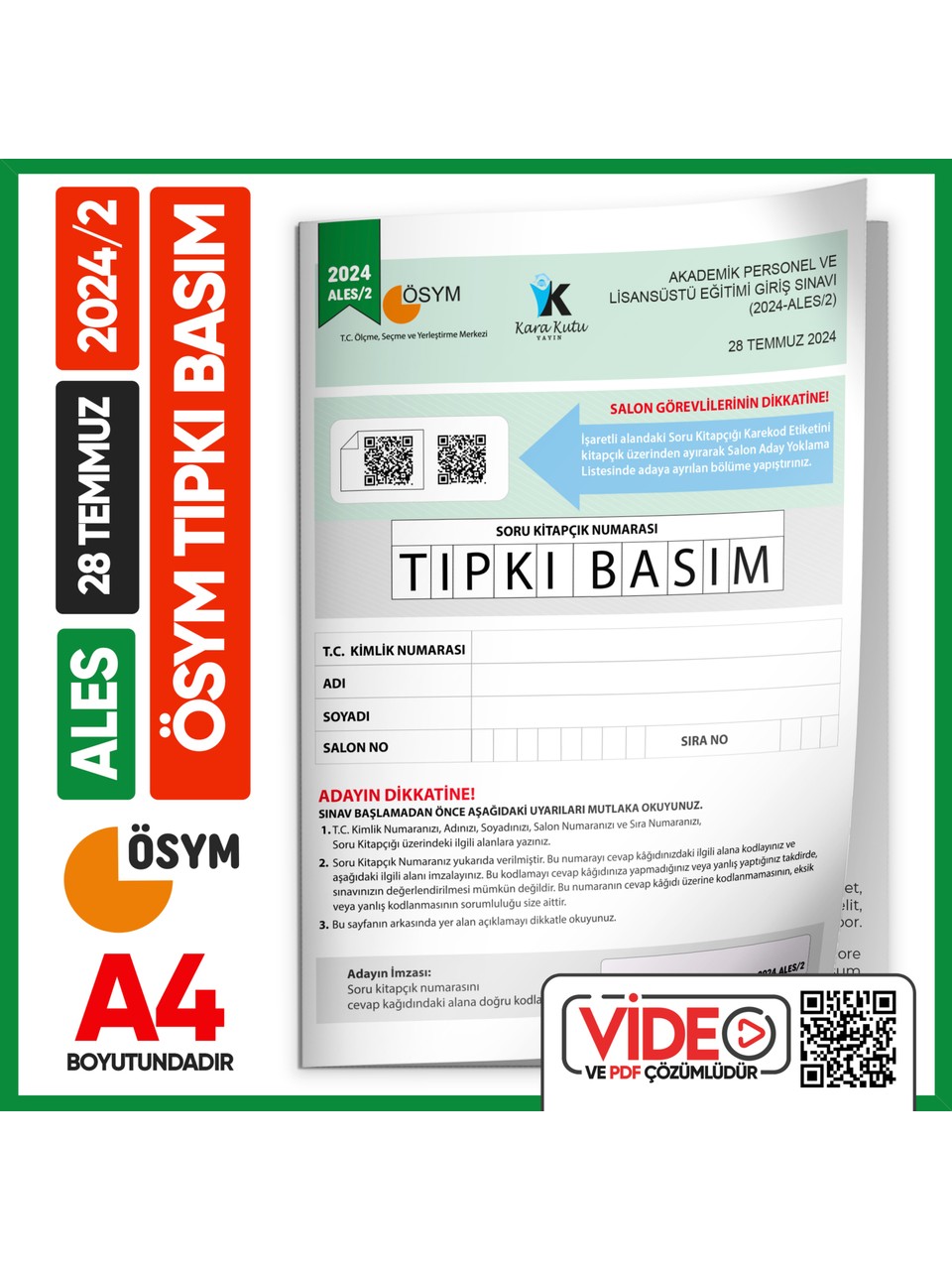 Karakutu Yayınları ALES 2024/2 ÖSYM Tıpkı Basım Çıkmış Soru Deneme Kitapçığı